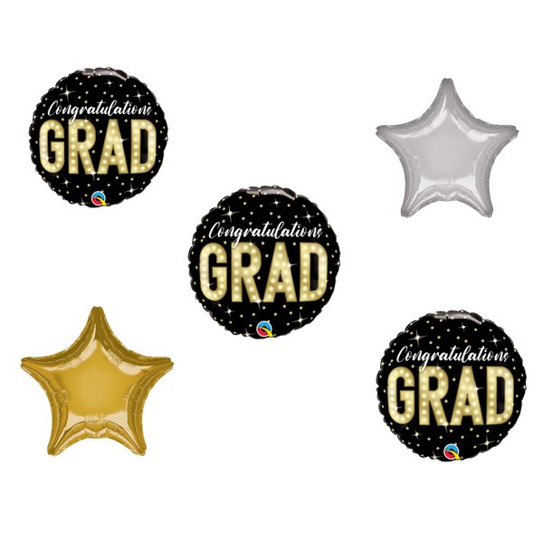 Loonballoon Graduation Grad Theme Balloon Set, 3x pcs Standard Grad Marquee Lights Balloon and Star Foil 87251